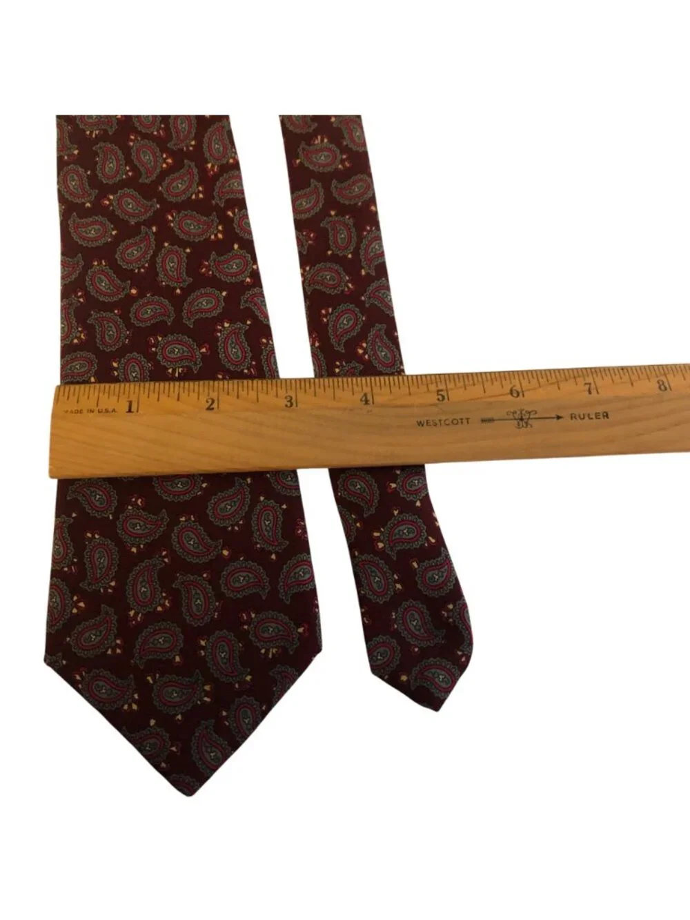 Geoffrey Beene Silk Tie Paisley Burgundy Blue Mens Necktie Office Formal Gift
